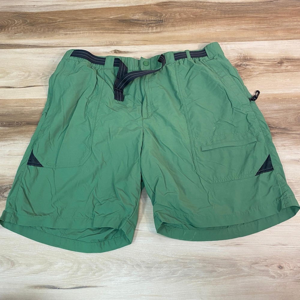L.L.Bean Mens XL Green‎ Nylon Polyester Cargo Hiking Utility Shorts Lined Swim